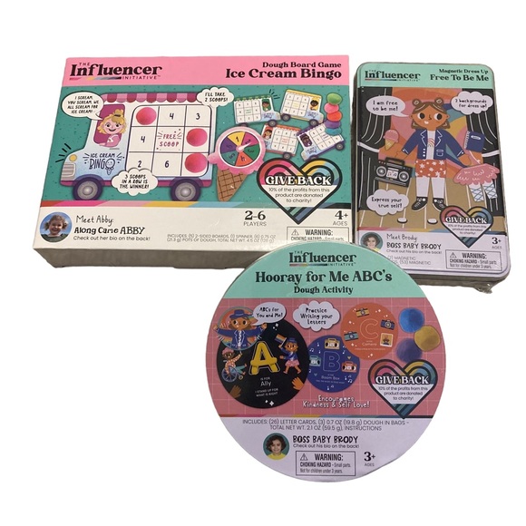 INFLUENCER INITIATIVE ABC'S ,ICE CREAM BINGO, FREE TO BE ME NEW LEARNING GAMES - Picture 1 of 4